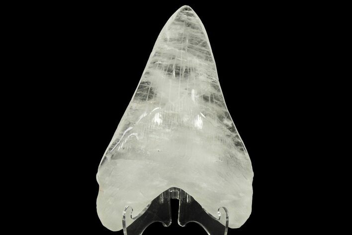 7.4" Realistic, Carved Clear Quartz Megalodon Tooth - Replica - Photo 1